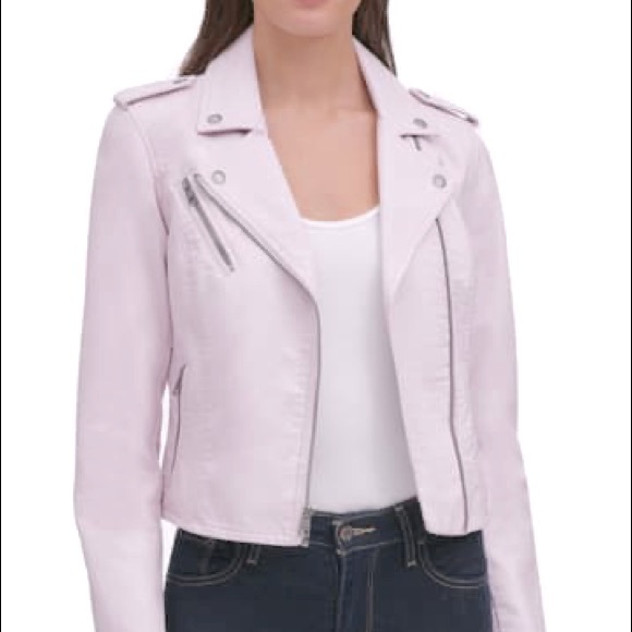 Levi’s blush pink faux leather Moto jacket- large - Picture 3 of 12